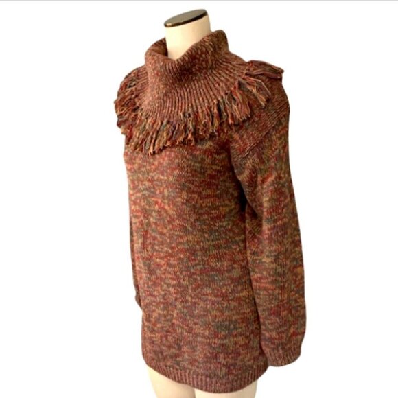 Marled Fringed Turtleneck Neck Sweater by Fitting Image Sz 18/20 #204D - Picture 1 of 7